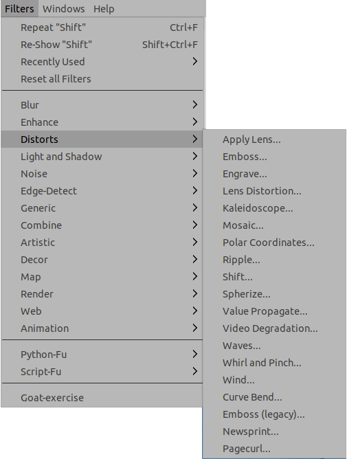 Het menu Filters -> Vervormen
