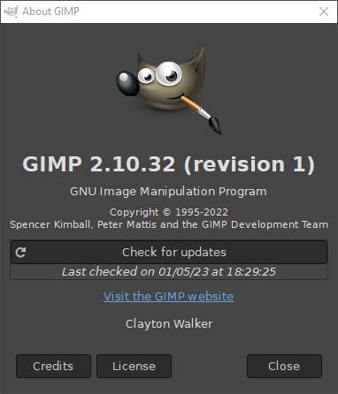 Het dialoogvenster “Over GIMP”