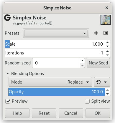 «Simplex Noise» filter options