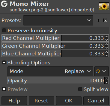 «Mono Mixer» command options
