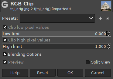 RGB Clip filter dialog