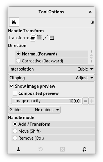 Handle Transform Tool options