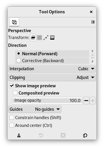 „Perspective” tool options