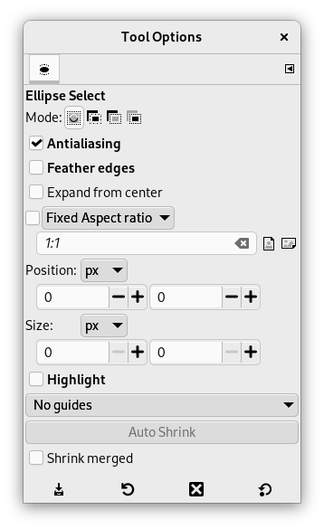 Tool Options for the Ellipse Select tool