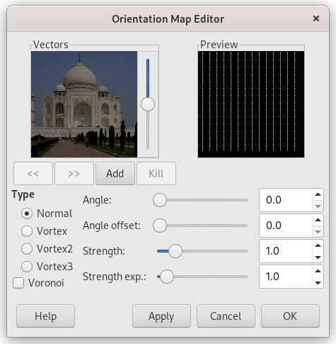 Opções do diálogo de “editor do mapa de orientação”