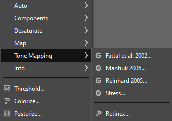 The “Tone Mapping” submenu