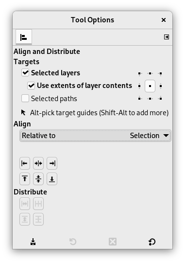 Tool Options for the Align and Distribute tool