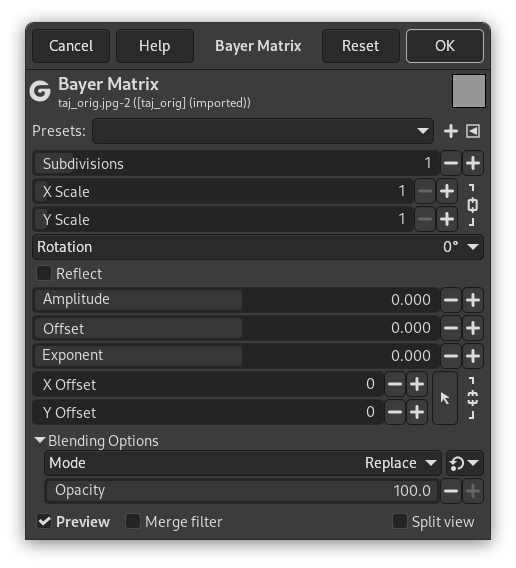 “Bayer Matrix” filter options