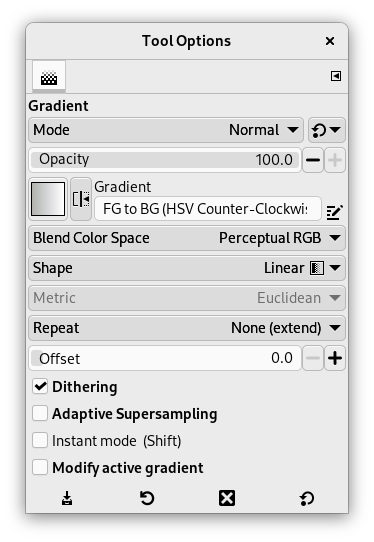 The Gradient tool dialog