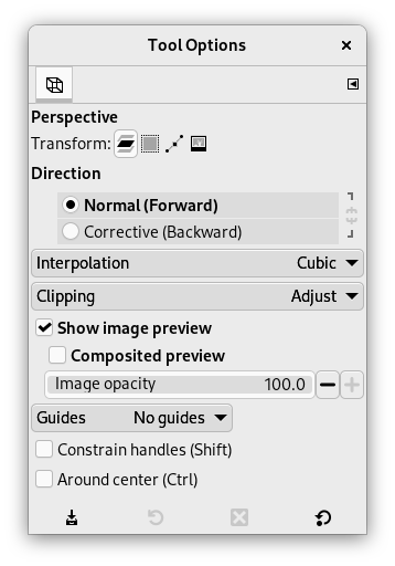 “Perspective” tool options