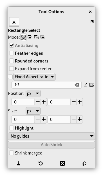 Tool Options for the Rectangle Select tool