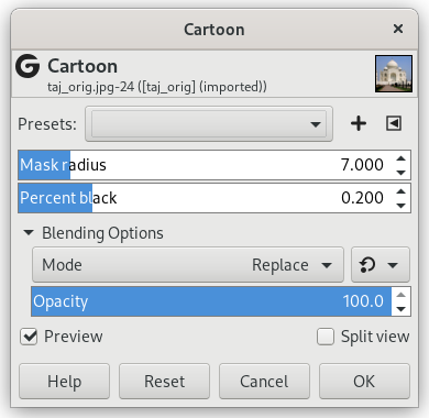 «Cartoon» filter options