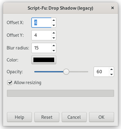 «Drop Shadow (legacy)» filter options