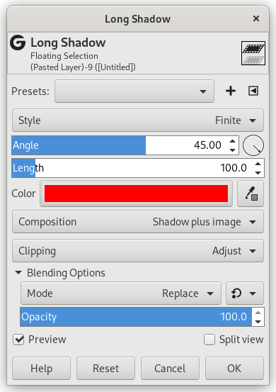 «Long Shadow» filter options