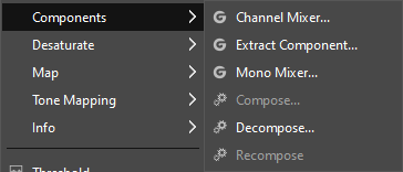 The «Components» submenu