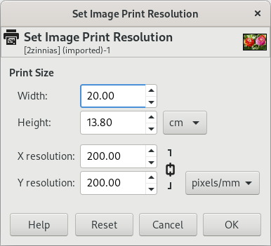 The «Set Image Print Resolution» dialog