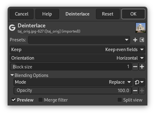 Deinterlace filter options