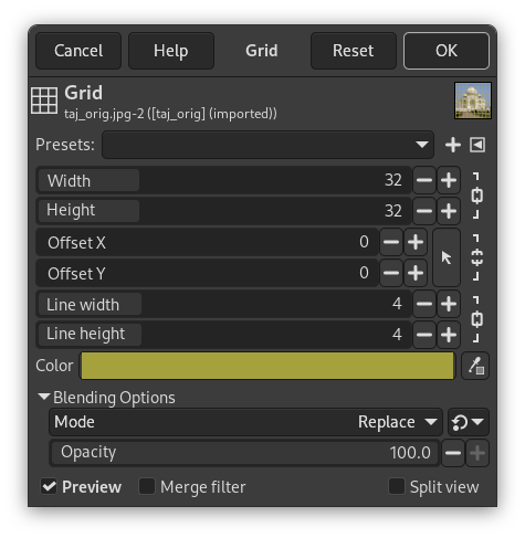 „Grid“ filter options