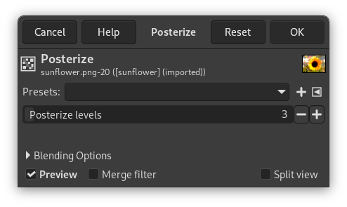 Posterize filter dialog