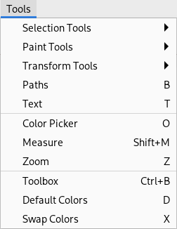 Contents of the „Tools“ menu