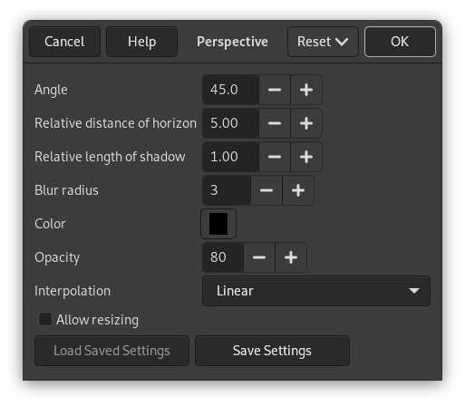 Opcions del filtre «Perspectiva»