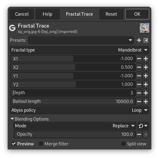 Opcions del filtre «Composició fractal»