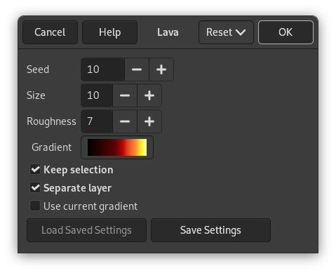 Opcions del filtre «Lava»