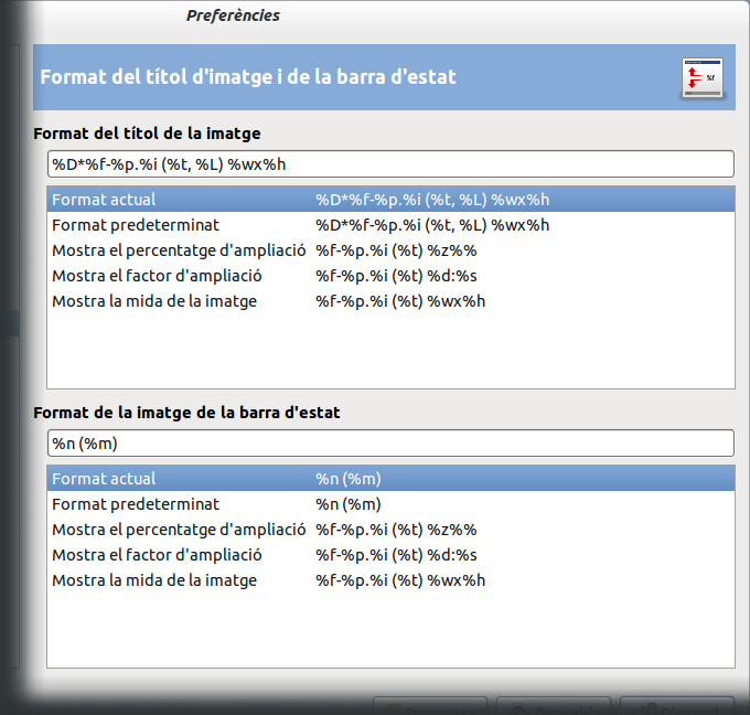 Image Title and Statusbar Format Preferences