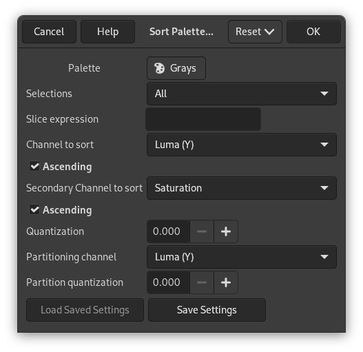 The „Sort Palette“dialog