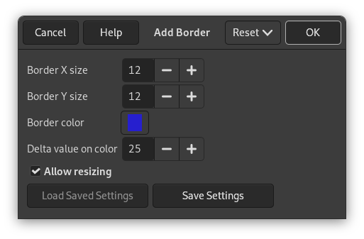 „Add Border“ options