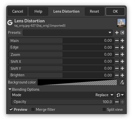 „Lens Distortion“ options