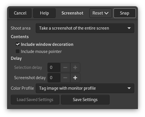 The „Screenshot“ window