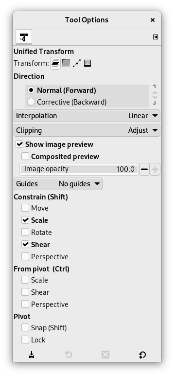 Unified Transform Tool Options