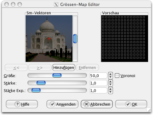 Eigenschaften des Dialoges „Größen-Map-Editor“