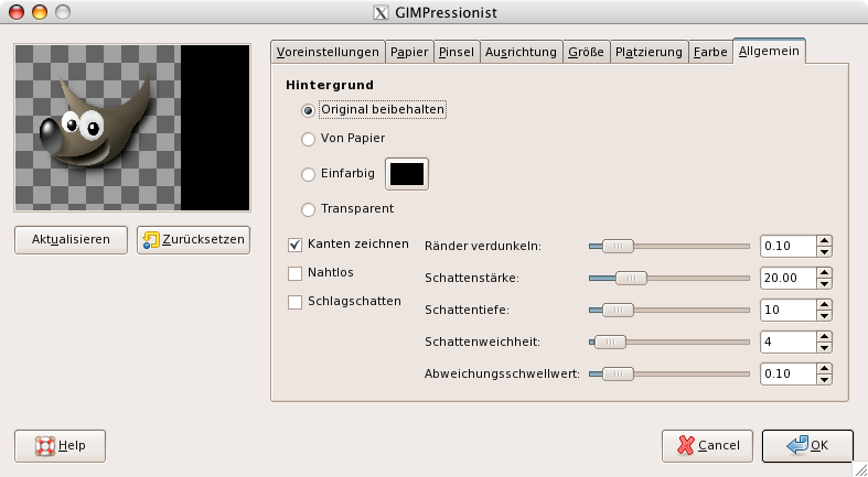 Eigenschaften (Allgemein) für das Filter „GIMPressionist“