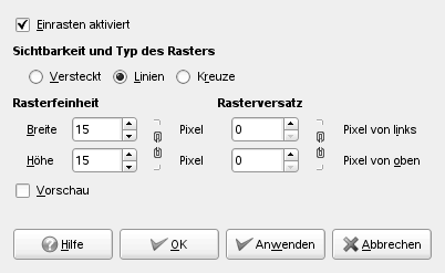 Rastereinstellungen