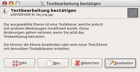 Bearbeiten des Textes bestätigen