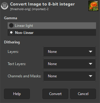 The “Precision” conversion dialog for 32-bit float to 8-bit integer