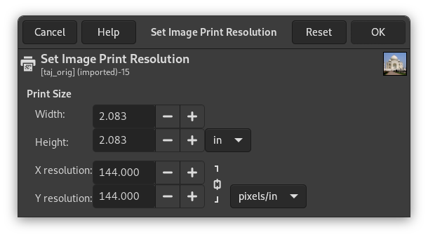 The “Set Image Print Resolution” dialog