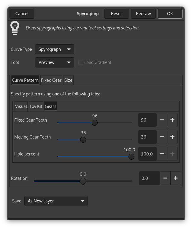 Opciones del “Espirógrafo de GIMP”