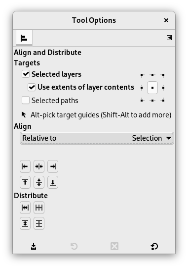 Tool Options for the Align and Distribute tool