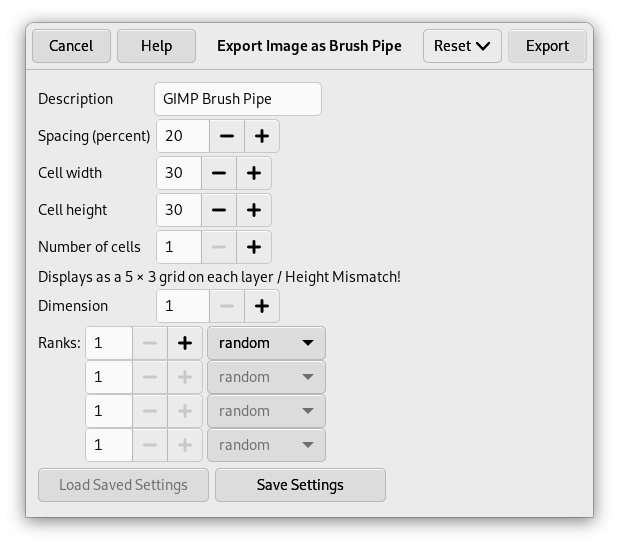 Dialog to export an image as Brush Pipe