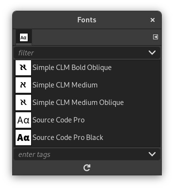 The Fonts dialog