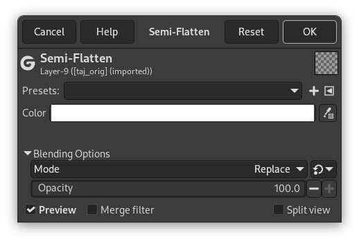 ”Semi-Flatten” filter options dialog