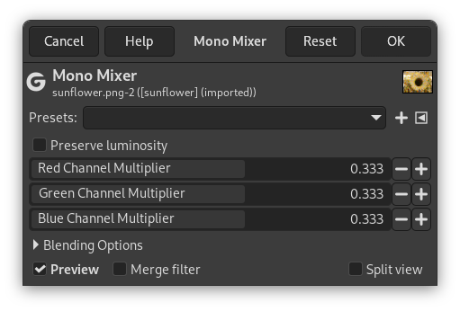 ”Mono Mixer” command options