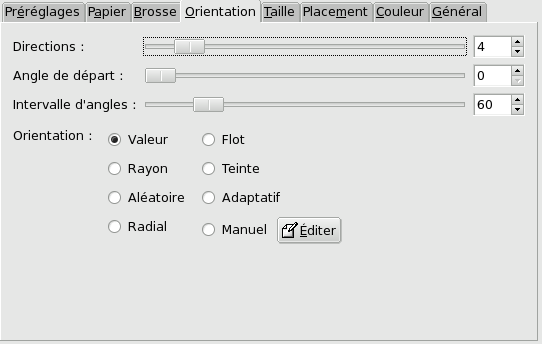 Options de l’onglet « Orientation »