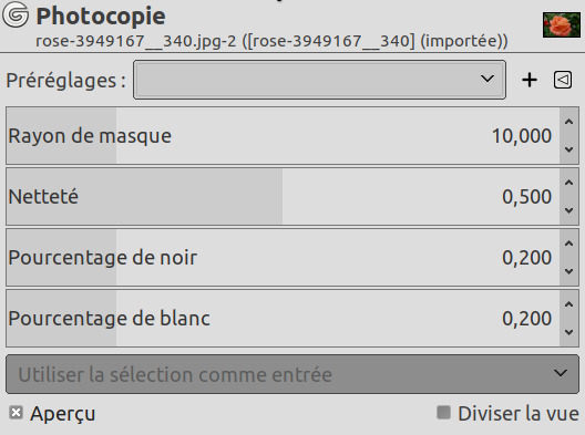 Options du filtre « Photocopie »