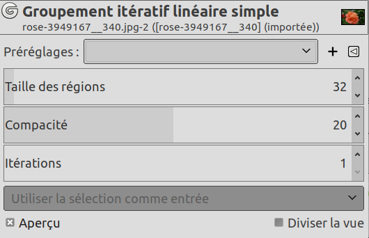 Options de l’onglet « Groupement itératif linéaire simple »