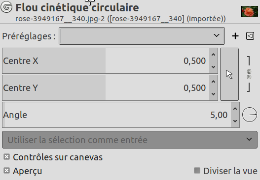 Options du filtre de flou circulaire