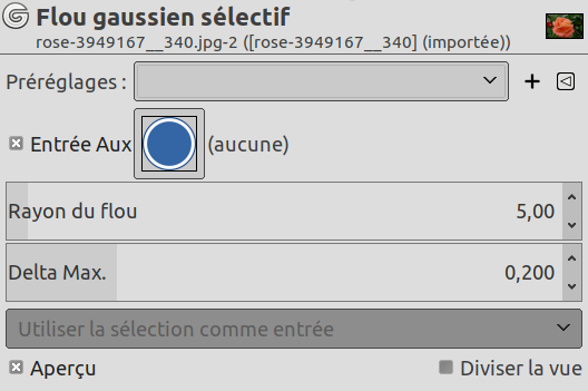 Réglage des paramètres de « Flou gaussien sélectif »